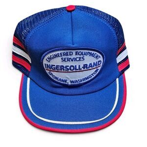 80s Ingersoll Rand Mesh Trucker Hat Blue 3 Stripe Snapback Spokane Washington